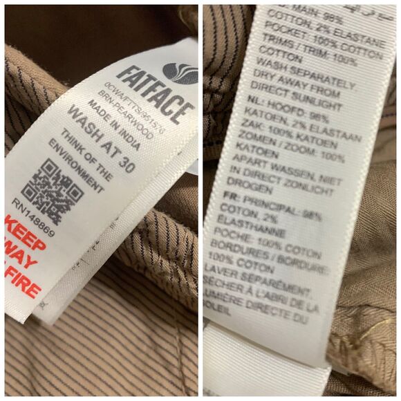 FAT FACE FARNHAM Chino Capris Pearwood Brown Cotton/Elastane Sz 14L NWT - Picture 5 of 13